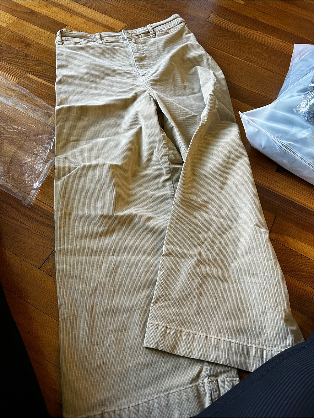 Khaki Corduroy Pants - high rise wide leg flare Fit